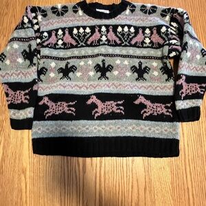 VTG 80s Susann D 100% Shetland Wool Chunky Hand-Knit Fairisle Sweater Sz M Birds